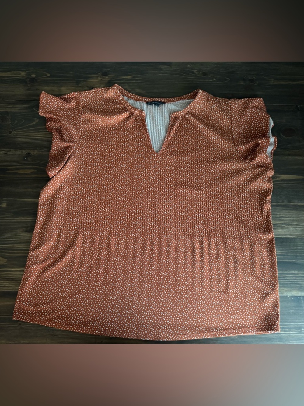 Adrianna Papell Rust Dot Short Sleeve Notch Neck Blouse